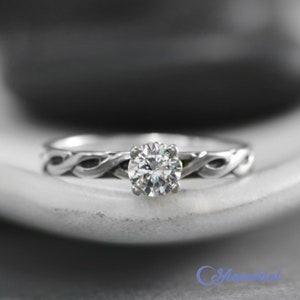 White Sapphire Celtic Engagement Ring, Sterling Silver Celtic Knot Ring, White Sapphire Engagement Ring | Moonkist Designs