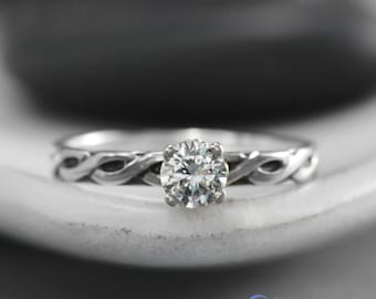White Sapphire Celtic Engagement Ring, Sterling Silver Celtic Knot Ring, White Sapphire Engagement Ring | Moonkist Designs