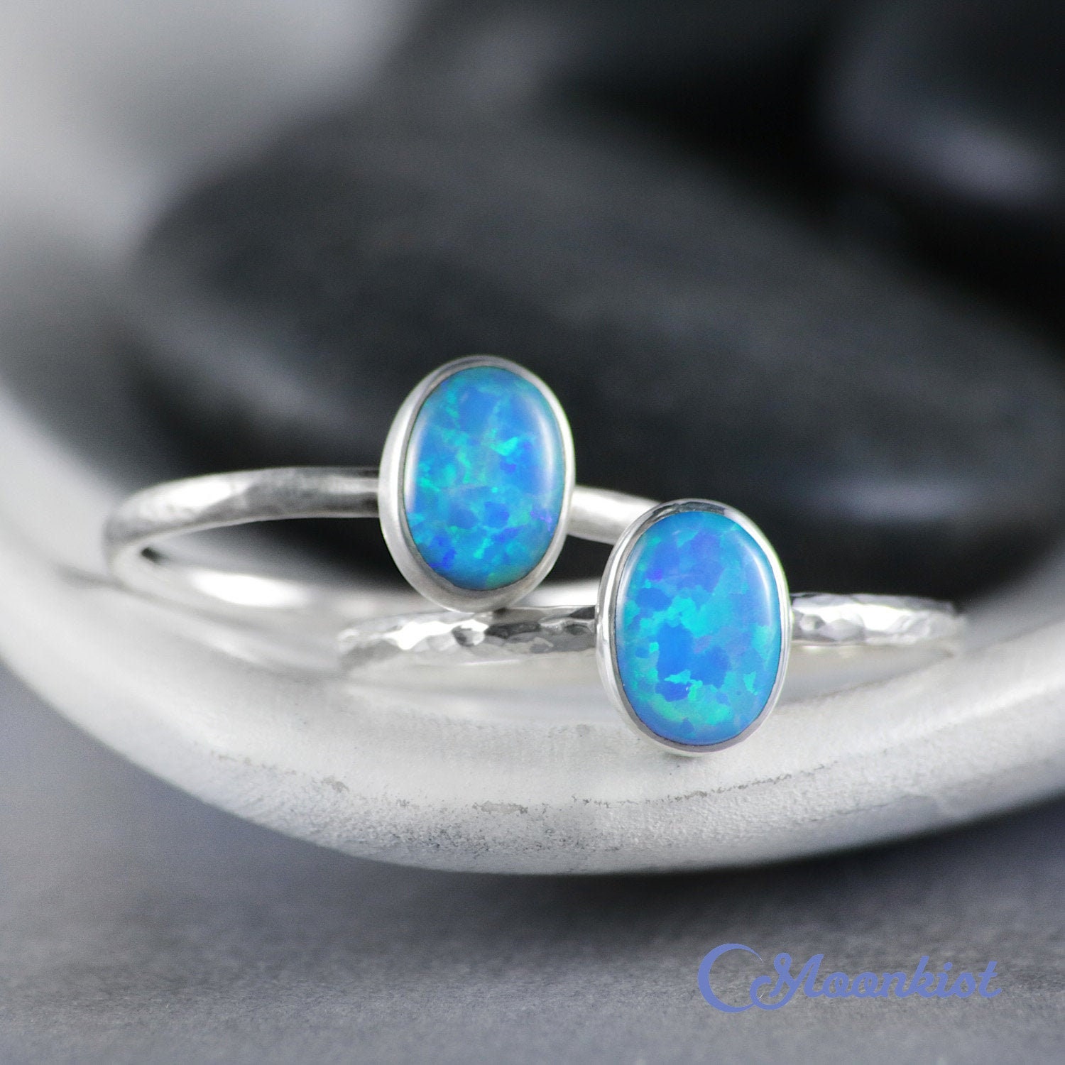 Dainty Oval Blue Opal Promise Ring Sterling Silver Blue Opal | Etsy