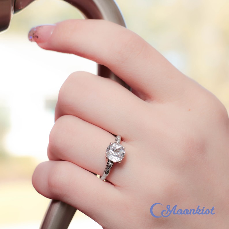 Hand Picture - 2 Carat Engagement Ring, Sterling Silver White Sapphire Engagement Ring, Victorian Scroll Wedding Ring | Moonkist Designs