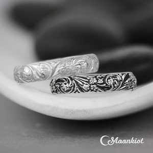 Wildflower Wedding Ring, Sterling Silver Floral Wedding Band, Botanical Ring, Nature Inspired Ring for Women | Moonkist Designs