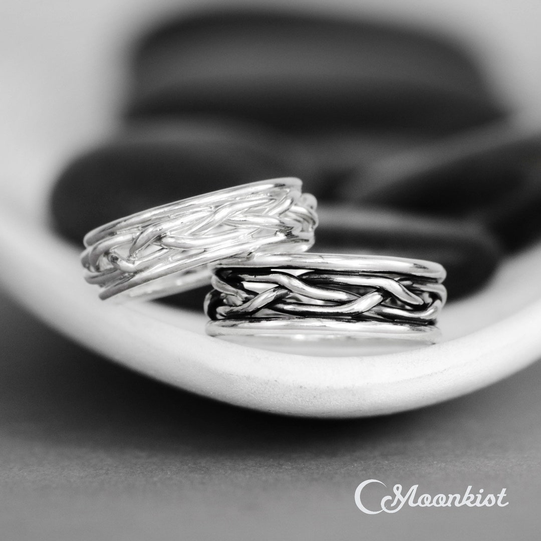 Viking Wedding Ring Sterling Silver Braided Mens Wedding Etsy