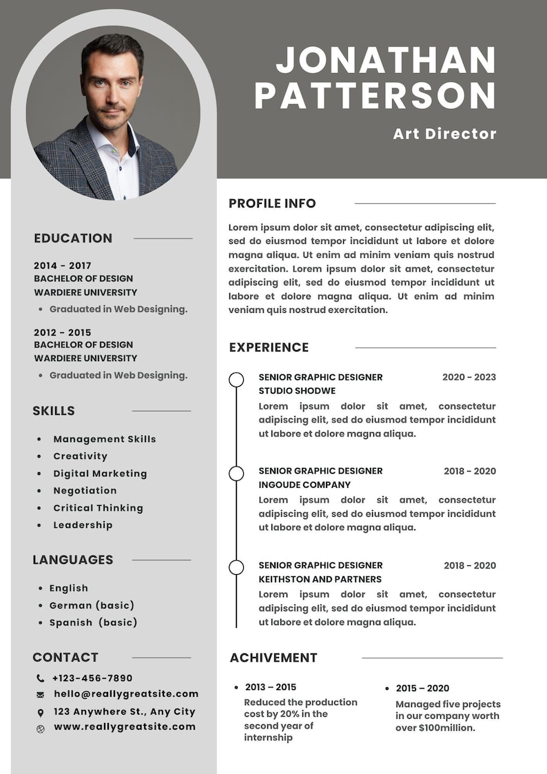 Cv Layout Tem ATS Resume Template, Modern CV With Cover Letter for Word & Google Docs ...