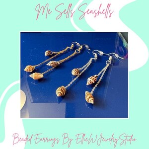 Me Sells Seashells - Pendientes colgantes de cuentas hechos a mano - Cuentas de concha - Ganchos de latón para pendientes - Pendientes de verano
