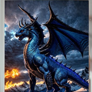 Emberfrost Wyrm – Blue Dragon Fire Art Print | Fantasy Digital Download | DnD Snow Dragon Poster | Epic Creature Wall Decor