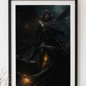 Dark Angel Warrior - Fantasy Digital Art Print - Gothic Wall Decor