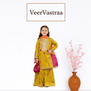 Baby Girl Indian Sharara Suit | Ethnic Chinon Silk Outfit with Dupatta | Girls Festive Wear Dress | Toddler Pakistani Style Clothing |