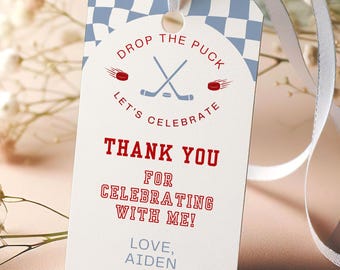 Ice Hockey Birthday Gift Tags Digital, Hockey Party Favor Tags, Hockey Thank you Party Treat Bag Tags, Instant Download Editable Template