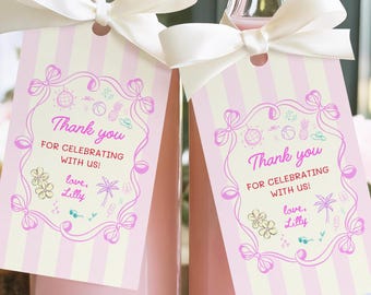 Tropical Birthday Gift Tags, Hawaiian Toddler Birthday Favor Tags, Beach Luau Pineapple Aloha Party Goodie Bag Tags, Editable Canva