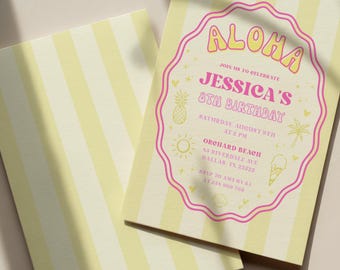 Tropical Birthday Invitation, Hawaiian Pineapple Birthday Invitation, Beach Luau Invite, Aloha Party Evite, Pineapple Invite, Editable Canva
