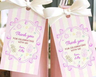 Spa Birthday Party Favor Tags, Glam Pamper Party Thank You Tags, Pink Makeover Party Favors Printable Gift Tags, Canva Template