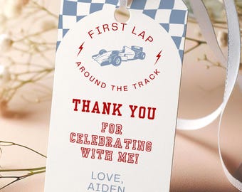 Racing Party Favors Tag, Editable Template, Vintage Race Flags Birthday Thank You Tag, Race Car B'day Swing Tag, Two Fast, Digital Download