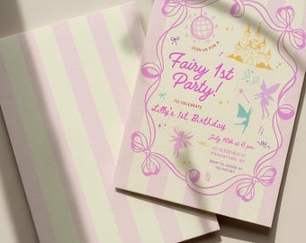 Fairy First Birthday Invitation, Magical Birthday Fairy Invitation, Fairy 1st Birthday Party Invitation, Editable Template