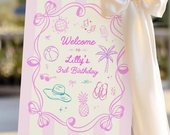Tropical Birthday Welcome Sign, Aloha Hawaiian Toddler Birthday Welcome Sign, Beach Luau Entrance Sign, Pineapple Party, Editable Canva