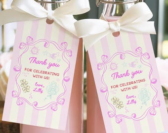 Mermaid Birthday Gift Tags, Doodle Mermaid Favor Tags, Pink Mermaid Under the Sea Goodie Bag Tag, Digital Download, Editable Canva Templates
