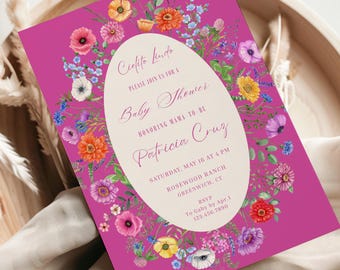Pink Cielito Lindo Baby Shower Invitation Girl, Mexican Fiesta Baby Shower Invitation Template | Editable Digital Canva Template (5x7")
