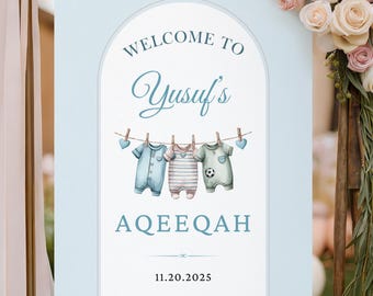 Aqeeqah Welcome Sign | Muslim Baby Shower | Baby Boy Aqiqah Sign | Digital Blue Aqiqah Sign | Editable Canva Template (18x24” & 24x36")