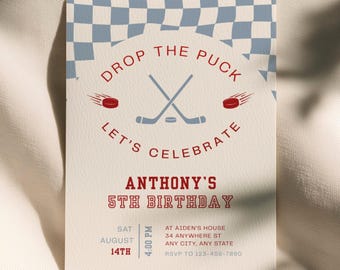Ice Hockey Birthday Invitation Digital, Hockey Party Evite, Sports Party Invite, Minimalist Hockey, Instant Download Editable Template, 5x7"