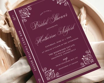 A New Chapter Begins Bridal Shower Invitation, Her Next Chapter Invite, Storybook Library Shower, Editable Canva Template, Digital Download