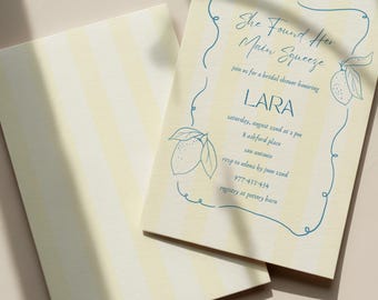 Lemon Yellow Bridal Shower Invitation, She Found Her Main Squeeze Bridal Shower, Citrus Lemon Couples Shower Invitation, Editable Template