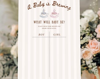 Baby is Brewing Gender Reveal Sign: Guess the Gender Poster, He or She Voting Board, Digital Download Editable Canva Template, 18x24 & 24x36