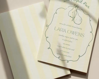 Perfect Pair Bridal Shower Invitation Template, Pear Couples Wedding Shower Invite, Sage Green Butter Yellow Bridal Shower Digital Download