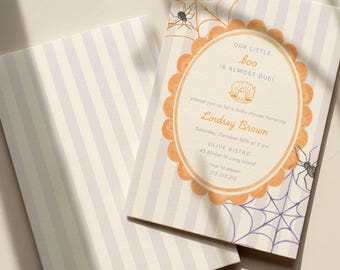 Little Boo Baby Shower Invitation Digital, Halloween Ghost Spooky Baby Shower Template, Editable Canva Template (5x7")