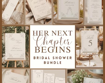Her Next Chapter Bridal Shower Bundle, Book Lover Book Theme Bridal Shower, A New Chapter Begins Bridal Shower, Printable Canva Templates