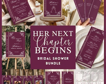 Her Next Chapter Bridal Shower Bundle, Book Lover Book Theme Bridal Shower, A New Chapter Begins Bridal Shower, Printable Canva Templates