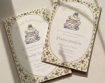 A New Chapter Begins Bridal Shower Invitation, Her Next Chapter Invite, Storybook Library Cottagecore Bridal Shower, Editable Canva Template