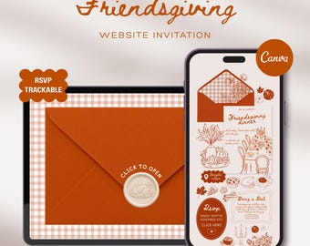 Friendsgiving Website Invitation, Whimsical Hand Drawn Thanksgiving Gathering Invite, Animated Interactive Editable Canva Template (Digital)