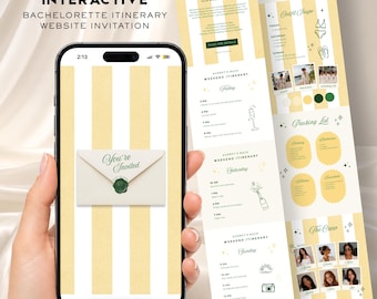 Beach Bachelorette Weekend Invitation Itinerary Website, Yellow Green Bach RSVP Website, Seaside Girls Trip,Preppy Striped Bach Suite Bundle
