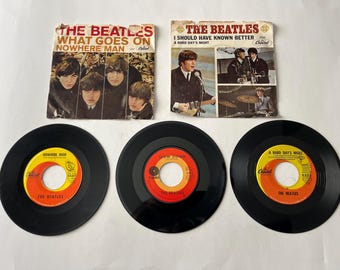 The Beatles A Hard Day&#39;s Night - Nowhere Man - Slow Down Lot von 3 verschiedenen 45 U / min 7 &quot;Schallplattenverkauf (Beschreibung lesen)&quot;