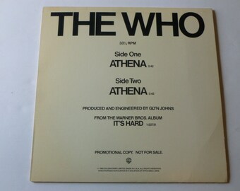 The Who Athena (Promo Copy) Vinyl Record PRO-A-1065 Warner Brothers Records 1982 Record Sale