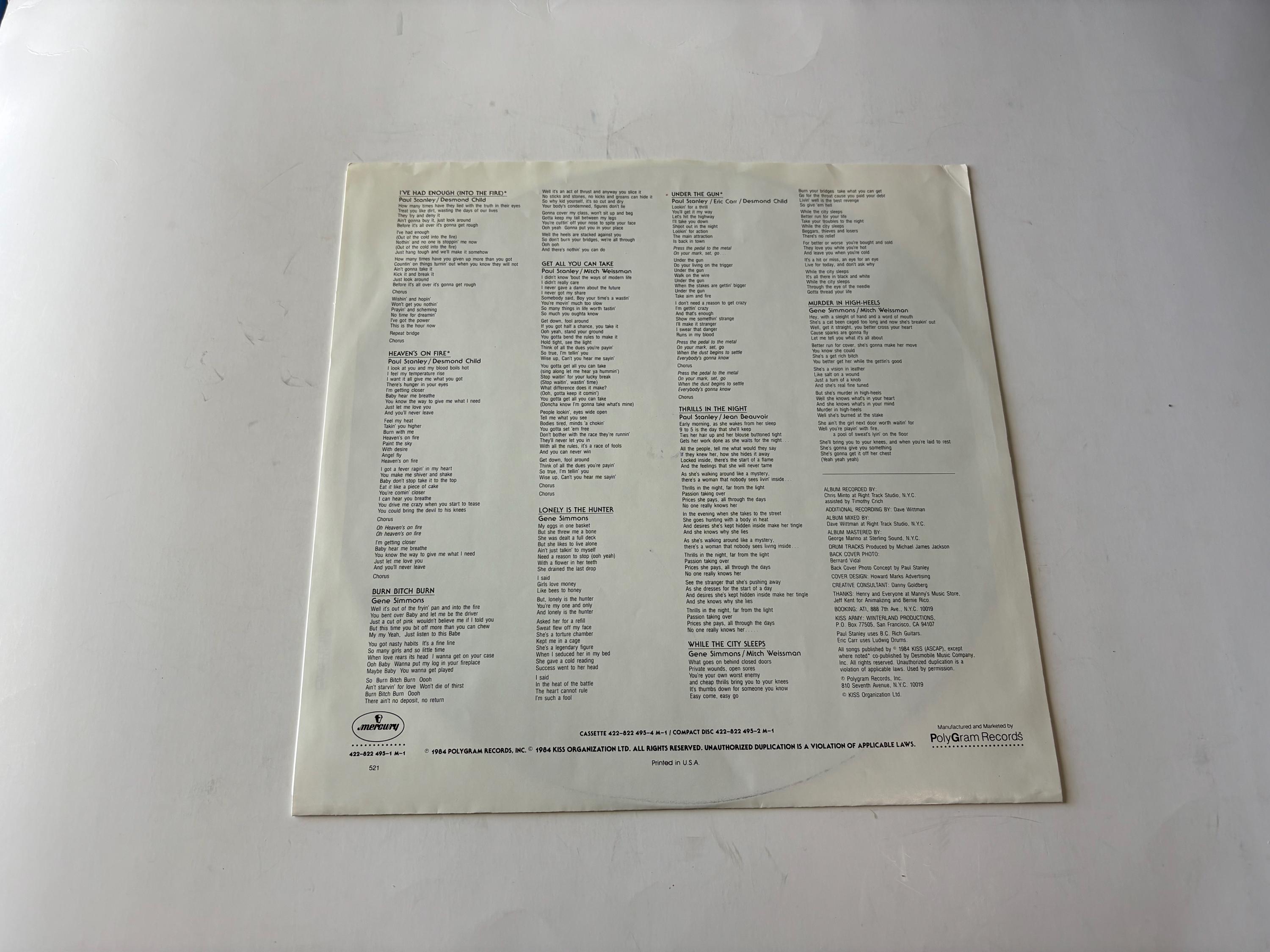 KISS -Animalize - ビニールレコード LP マーキュリー・レコード 1984