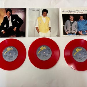 Lote de 3 discos de vinilo rojo de 7 pulgadas de Michael Jackson: Thriller y más, 1983 (Reino Unido).