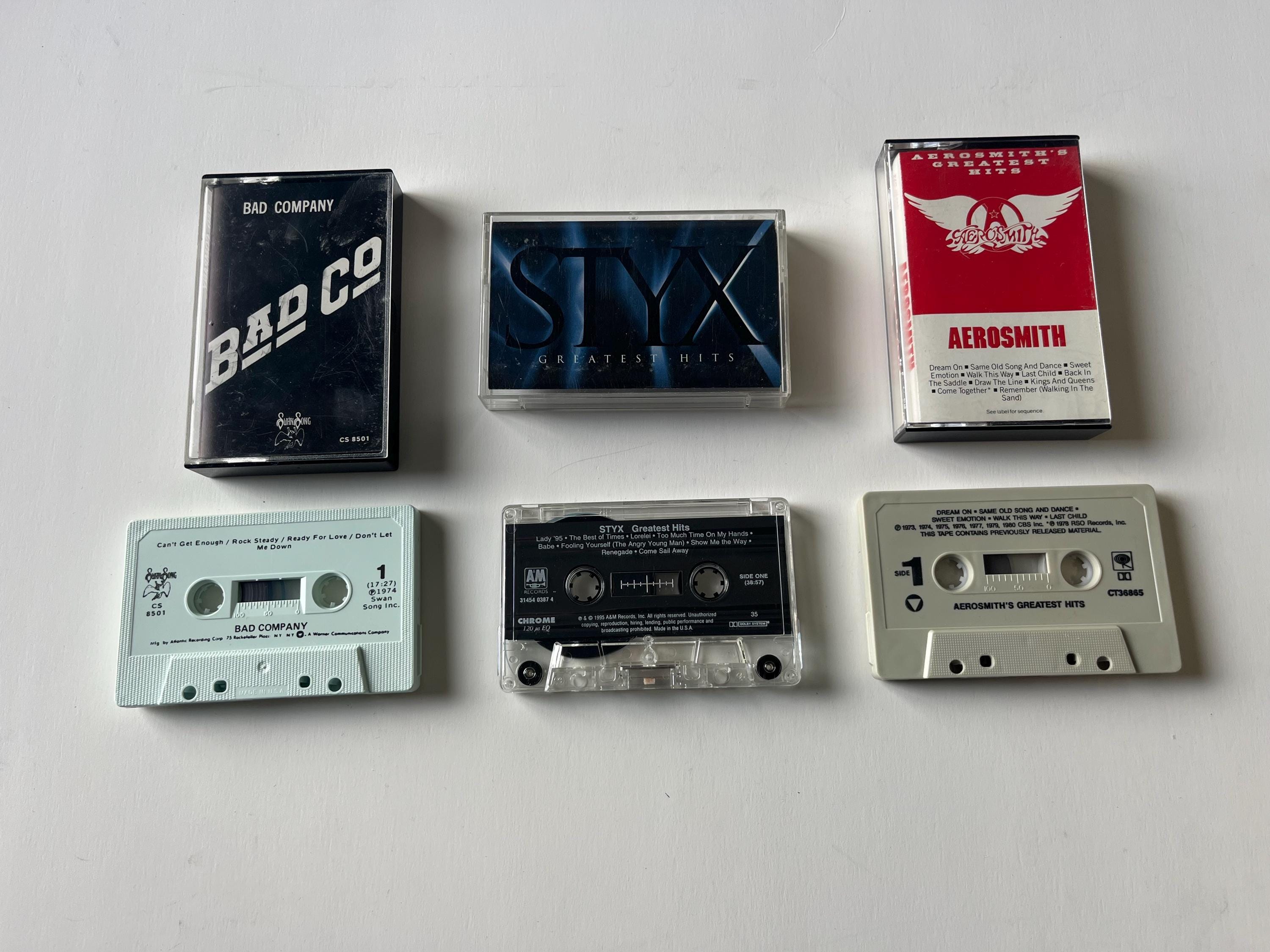 Aerosmith, Bad Company, Styx Cassette Tape Lot