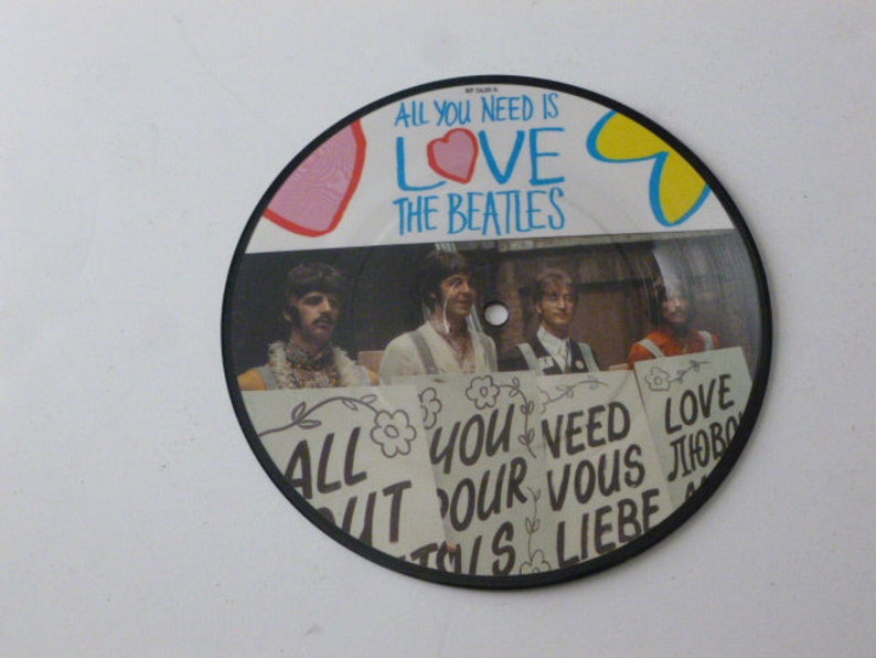 The Beatles All You Need Is Love 7 Picture Disc 45rpm Record Black Frame RP 5620 Parlophone Records 1987 Record Sale image 3