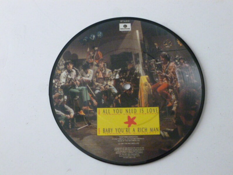 The Beatles All You Need Is Love 7 Picture Disc 45rpm Record Black Frame RP 5620 Parlophone Records 1987 Record Sale image 4