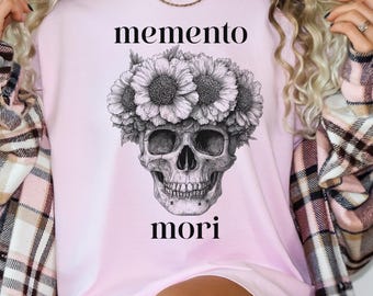 Memento Mori Skull T-Shirt, Gothic Botanical Skull Tshirt, Elegant Graphic Tee, Comfort Colors Shirt, Dark Aesthetic Graphic Shirt