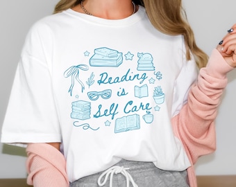 Lesen ist Selbstfürsorge-T-Shirt, Buch-Liebhaber-T-Shirt für Leser, gemütliches literarisches Geschenk, Bibliothekar-Hemd, Lehrer-Lese-Hemd, Bücherwurm-Geschenk