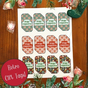 Merry Christmas Gift Tags Printables Retro Christmas Set of 3 Red and ...
