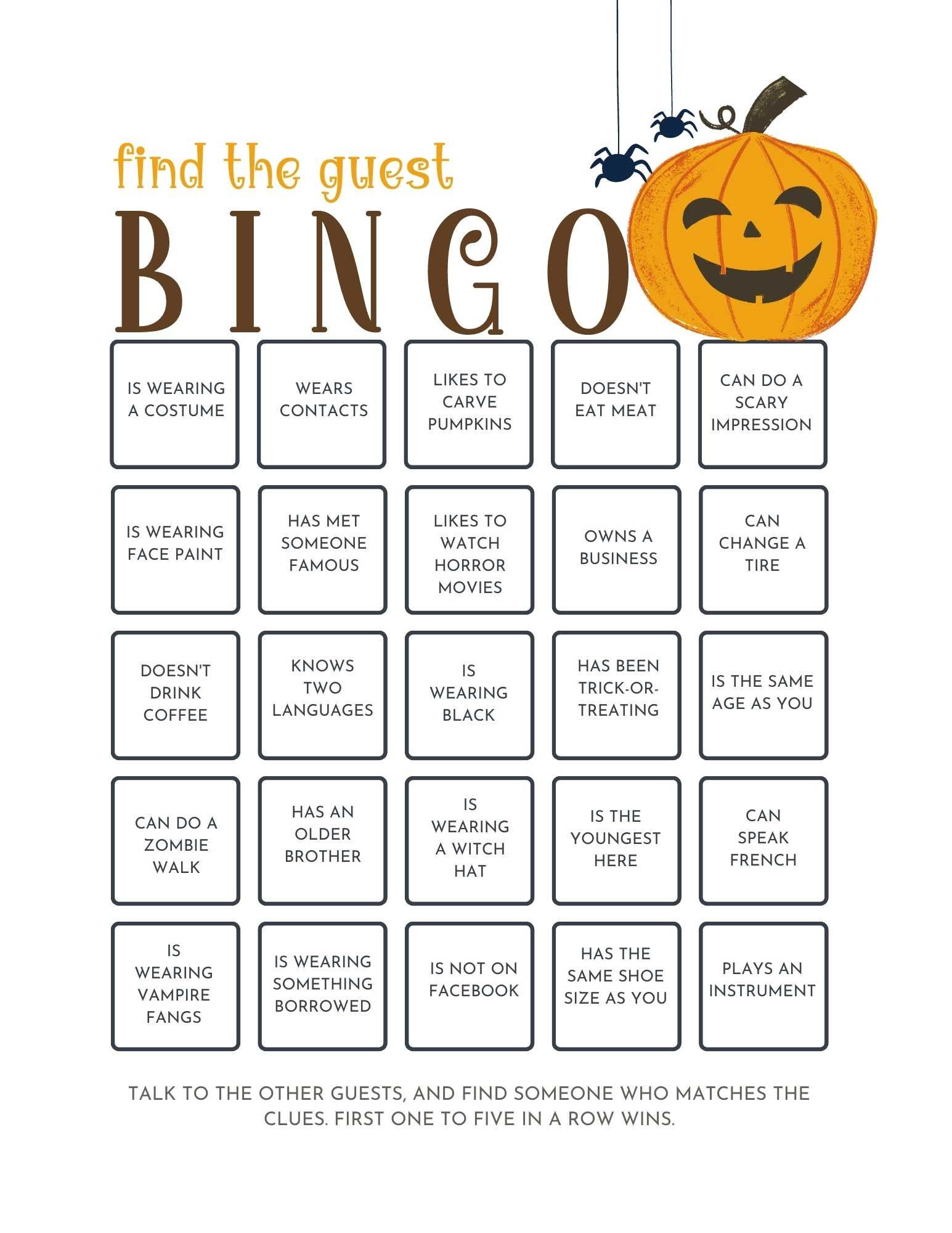 Printable Games Bingo Wedding Games Halloween Party Games Printable