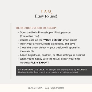 Instructions for using 2 Frame Gallery Wall Mockup Living Room PSD. Compatible with Photoshop and Photopea PSD. Includes steps to edit smart object labeled "YOUR DESIGN," insert artwork, adjust settings, and export. Ideal for framed poster mockup, DIN A-series ratio, and wood frame mockup projects. Part of a calm Scandinavian interior mockup set with glass reflection. For personal use only; resale of PSD Photoshop mockup is prohibited.