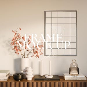 VERTICAL Framed Poster Mockup | DIN A Ratio PSD Photoshop Thin Metal Frame Mockup in Natural Lighting Modern Living Room Calm Setting Decor