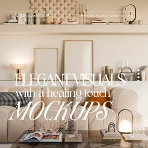 Elegant 2 Frame Gallery Wall Mockup Living Room in calm Scandinavian interior scene with wood frame mockup and glass reflection. Features blank framed poster mockup ready for custom design in PSD format, compatible with Photoshop and Photopea. DIN A-series ratio mockup ideal for multiple poster mockup presentations. High-resolution PSD for healing-inspired visuals and interior mockup styling. Perfect for promoting gallery wall art or 2 frame mockup products.