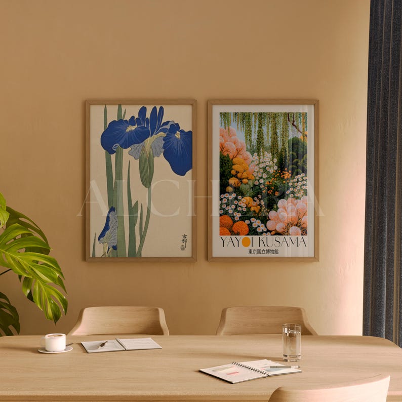 2 Vertical Frame Video Mockup with thin wood frame in DIN A ratio, designed for high quality Photoshop mockup use. This minimal interior mockup showcases an abstract artwork in a warm earthy office dining room with natural glass reflections. Perfect as a poster mockup video, reel mockup video, or artwork mockup for Etsy sellers, print-on-demand creatives, and designers. Editable PSD format with realistic Scandinavian-inspired style for professional visual presentations.