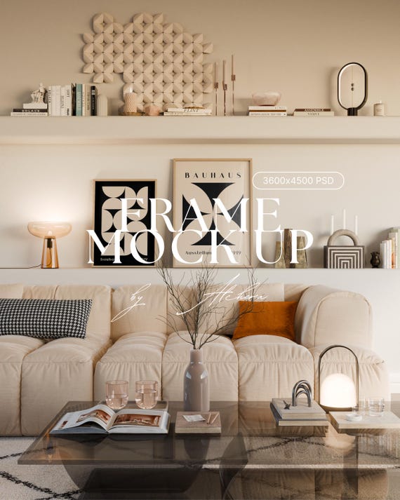 Gallery Wall Mockup: 2 Frame Mockup in Scandinavian Interior Scene (PSD)