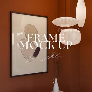 Vertical framed poster mockup in Scandinavian living room decor with warm, calm setting and natural lighting. High-quality wood frame mockup with glass reflection, created with 3D software (no AI), ideal for showcasing artwork or prints. PSD Photoshop and Photopea compatible, DIN/ISO A ratio (3600x4500px). Perfect single frame mockup for interior mockup presentations, Contemporary mockup styles, and vertical mockup designs.