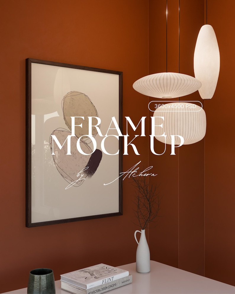 Vertical framed poster mockup in Scandinavian living room decor with warm, calm setting and natural lighting. High-quality wood frame mockup with glass reflection, created with 3D software (no AI), ideal for showcasing artwork or prints. PSD Photoshop and Photopea compatible, DIN/ISO A ratio (3600x4500px). Perfect single frame mockup for interior mockup presentations, Contemporary mockup styles, and vertical mockup designs.